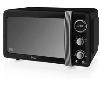 Swan retro mikrohullámú sütő, 20 literes, forgótányér Ø 24,5 cm, 5 teljesítményszint, időzítő, hangjelzés, forgókapcsolók, gyors
