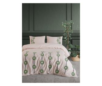 Dupla ágyra való ágyneműgarnitúra, Story Home, 100% hímzett ranforce pamut, 144 TC, 4 részes (paplanhuzat 200x220 cm, lepedő 220