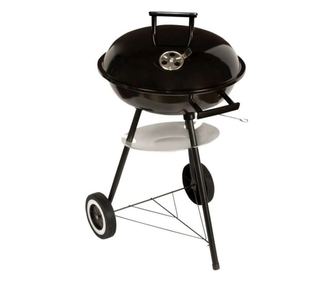 MasterGrill MG913 Ψησταριά Κάρβουνου, 42 εκ., Εμαγιέ Χάλυβας, Ξύλινες Λαβές, Κάτω Ράφι, 2 Τροχοί, Μαύρο/Inox