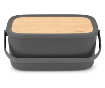 Brabantia Nic Kenyértartó 1003255, 39,5 cm, Bambusz Fedél, Hordozófogantyú, Sötétszürke