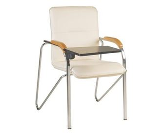 Stolica za posjetitelje MULLER Wood s preklopnim stolićem, krem eko koža