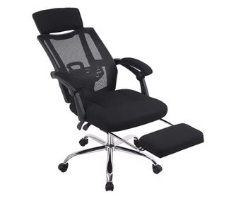 Ergonomska uredska stolica MESHY, Crna, Mreža/Tekstil s produžetkom za noge