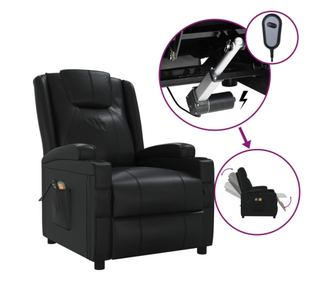 Električna masažna fotelja s nagibom, crna, eko koža