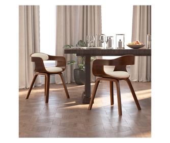 Kuhinjski stol, 2 kosa, krem ekološka usnja in ukrivljen les