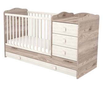 Κρεβάτι μετατρέψιμο για παιδιά από ξύλο με 4 συρτάρια Hubners Sofia Kombi 120x60 cm κρεμ άμμος