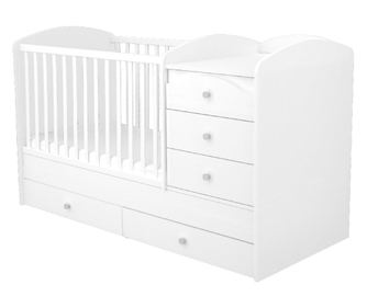 Κρεβάτι μετατρέψιμο για παιδιά από ξύλο με 5 συρτάρια Hubners Matei Maxi Kombi 120x70 cm λευκό