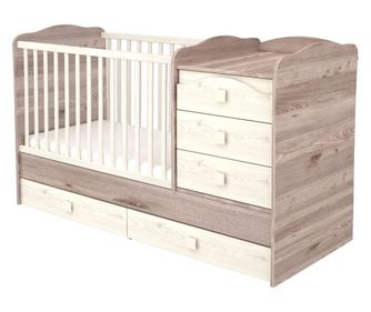 Κρεβάτι μετατρέψιμο για παιδιά από ξύλο με 5 συρτάρια Hubners Sofia Maxi Kombi 120x70 cm κρεμ άμμος