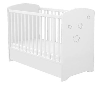 Κρεβάτι παιδικό από ξύλο με συρτάρι Hubners Matei 120x60 cm λευκό με αστεράκια