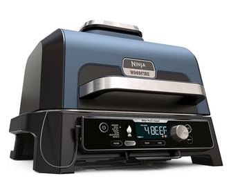Електрически грил Ninja OG901EU, SMART, 1700W, 7 програми, 45х29 см, 260C, Керамична плоча, Woodfire технология, IPX4, Черен/син