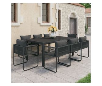 Set mobilier de masă, 9 piese, negru, ratan PVC