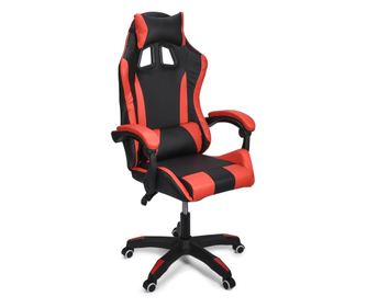 Scaun de gaming ergonomic cu cotiere reglabile, inaltime ajustabila, perna lombara si teriere, 135cm, Negru/Rosu