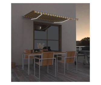 Сгъваема ръчна тента с LED, жълто и бяло, 350x250 см