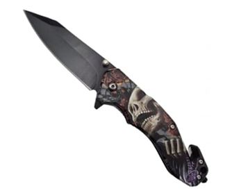 Ημιαυτόματο μαχαίρι, IdeallStore®, Skull Pocket, συσκευή θραύσης γυαλιού, 20 cm