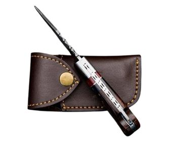 Scyzoryk ze stali damasceńskiej, 17 cm, składany z blokadą, rękojeść drewniana, w zestawie skórzana pochwa