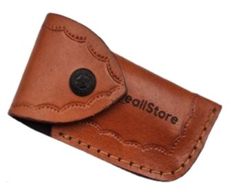 Džepni nož od damaščanskog čelika, sklopivi s bravom, drvena drška, kožna futrola uključena, višebojni, 17 cm