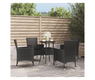 5 rszes fekete polyrattan kerti tkezgarnitra prnkkal