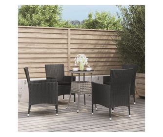 5 rszes fekete polyrattan kerti tkezgarnitra prnkkal