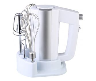 Rosberg R51110KB Mixer, 300 W, 5 sebességfokozat + Turbo, Tartozéktartó állvány, Fehér/Ezüst