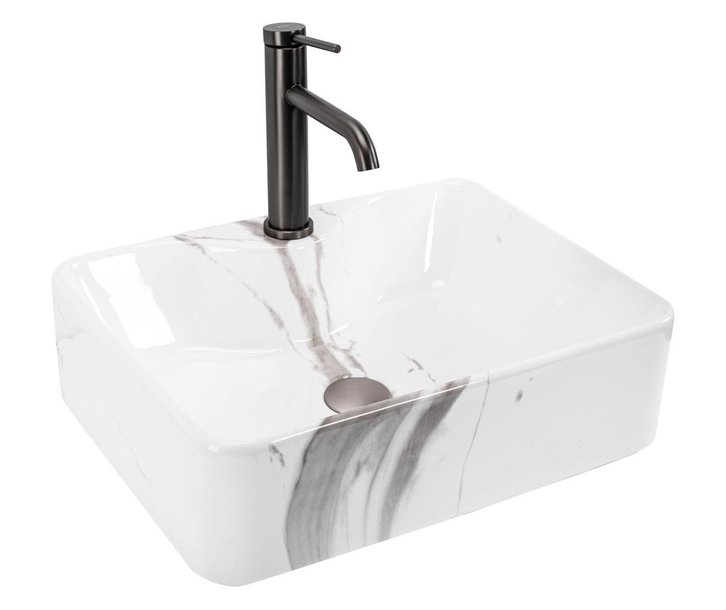 Umivalnik Na Pult Rea Kelly Marmo Pravokotna Bela - 49X38X13,5CM