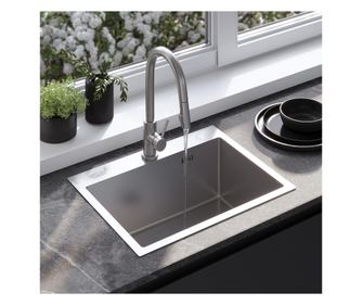 Jekleno Pomivalno Korito Rea Liam Nikel s čopičem + Kuhinjski mešalnik Fresh Nikelj - 58X45X18,5CM