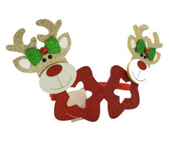 Ochelari petrecere de Craciun, forma  Stea cu Ren , Rosu, din Plastic si Poliester, Flippy