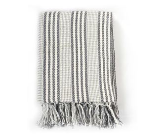 vidaXL Pătură decorativă cu dungi, bumbac, 220 x 250 cm, gri și alb