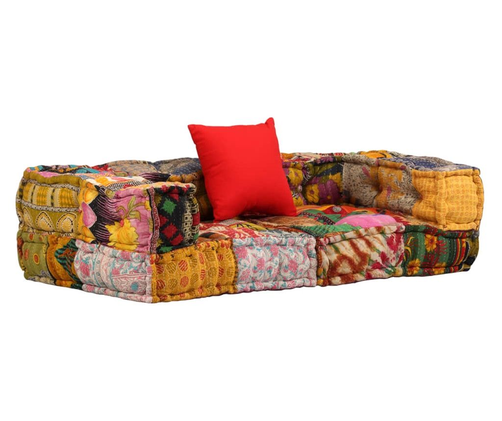 Canapea puf modulară cu 2 locuri, petice, material textil