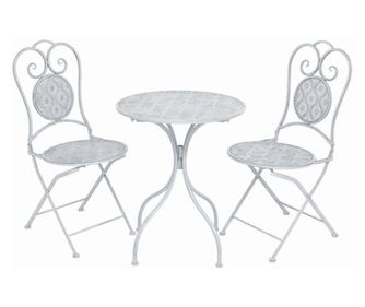Set bistro namještaja, 3 dijela, sivo-bijeli, čelik