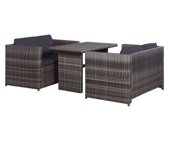 Bistro set s jastucima, 3 dijela, siva, poliratan