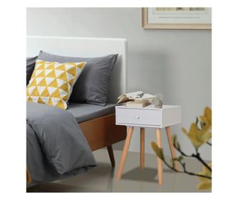 Λευκό κομοδίνο από μασίφ ξύλο πεύκου, 2 τεμάχια, 40 x 30 x 61 εκ.