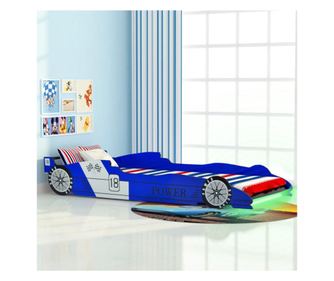 Dětská závodní postel s LED, 90 x 200 cm, modrá
