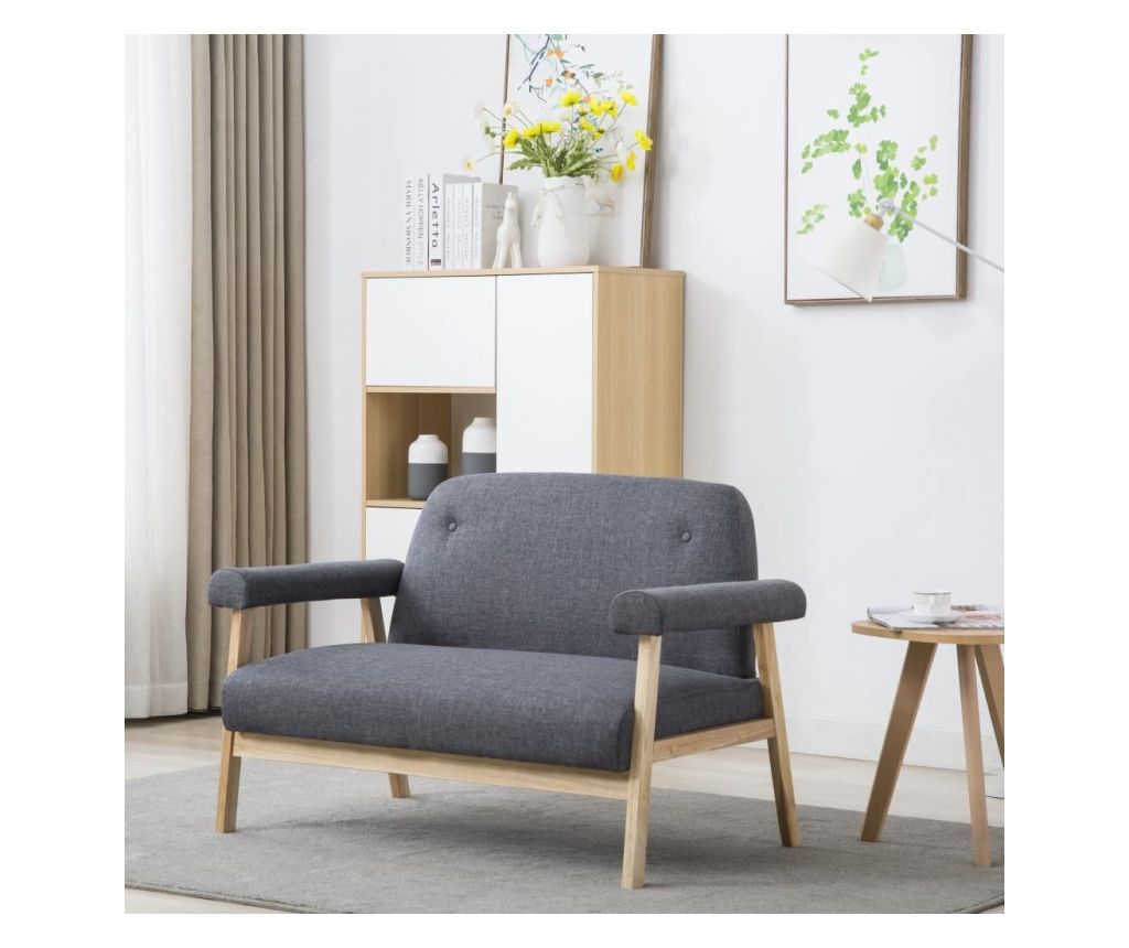 Canapea cu 2 locuri, gri închis, material textil