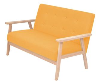 Комплект с диван, 2 части, текстилна материя, жълт