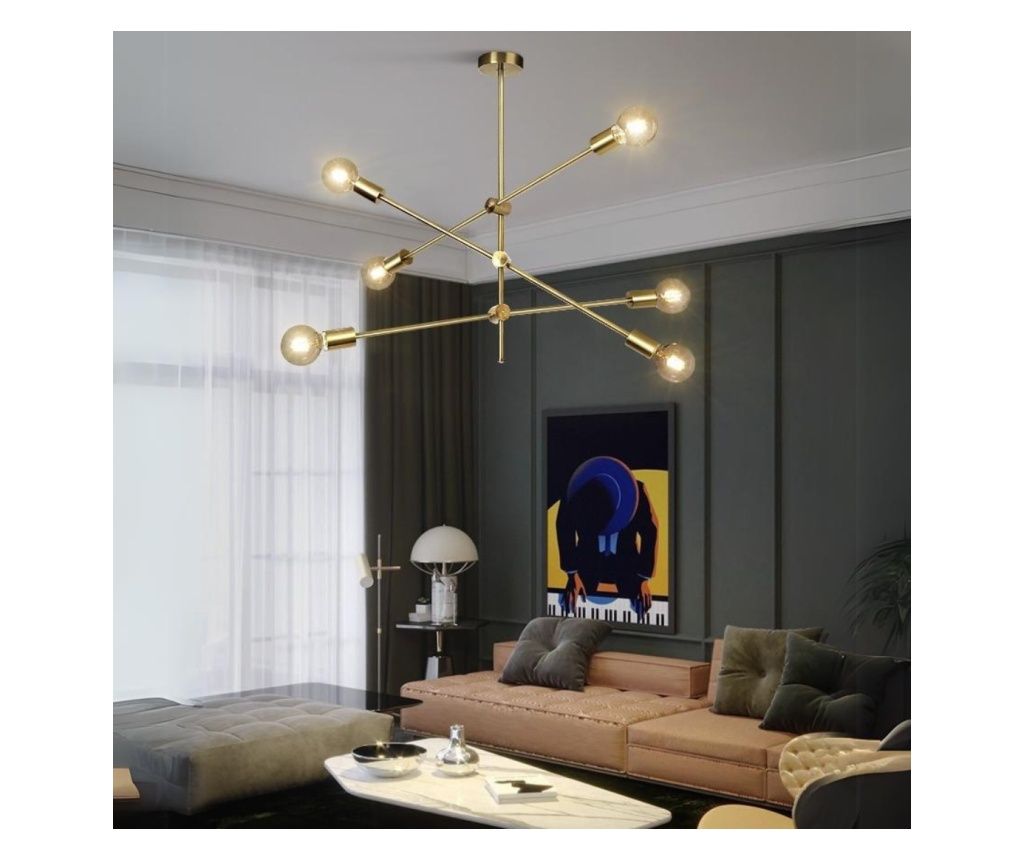 RFAN Chandelier, Model D123-6, with 6 Sockets, Gold