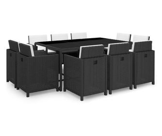 Vanjski set namještaja s jastucima, 11 dijelova, crna boja, poliratan