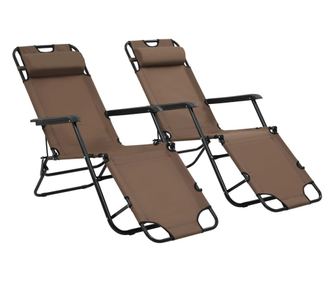 Sklopive ležaljke za plažu s osloncem za noge 2 kom. smeđe čelik