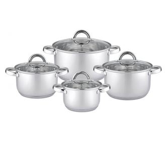 Комплект тенджери Rosberg R51210L8, 8 ч, Двойно дъно, 1.8-5.8 литра, Индукция, Инокс