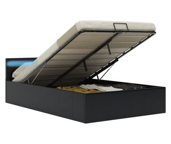 Рамка за легло с хидравлична повдигаща система и LED осветление, черна, 120x200 см, еко кожа