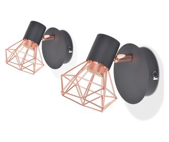 Zidna svjetiljka 2 kom, E14, crna i bakrena