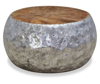 Stolić za kavu od aluminija i tikovine, 60 x 60 x 30 cm