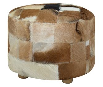 Taburet z přírodní kůže, kulatý, 50 x 50 x 45 cm