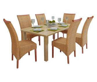 Kuhinjski stoli, 6 kosov, rjava, naravni ratan