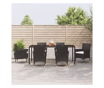 Vrtni namještaj s jastucima, 7 dijelova, crna, poliratan