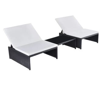 Ležaljke za plažu s stolom, 2 kom., crne, poliratan