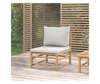 Градинска средна канапе, възглавници светло сиво, бамбук