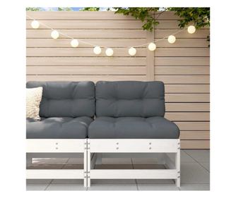 Средна канапе с възглавници, бял цвят, масивна борова дървесина