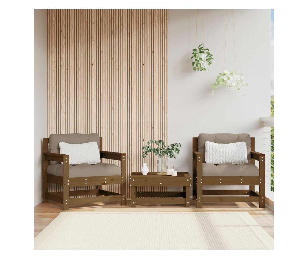 Garden Chairs with Cushions 2 pcs. Honey Brown Solid Pine Wood