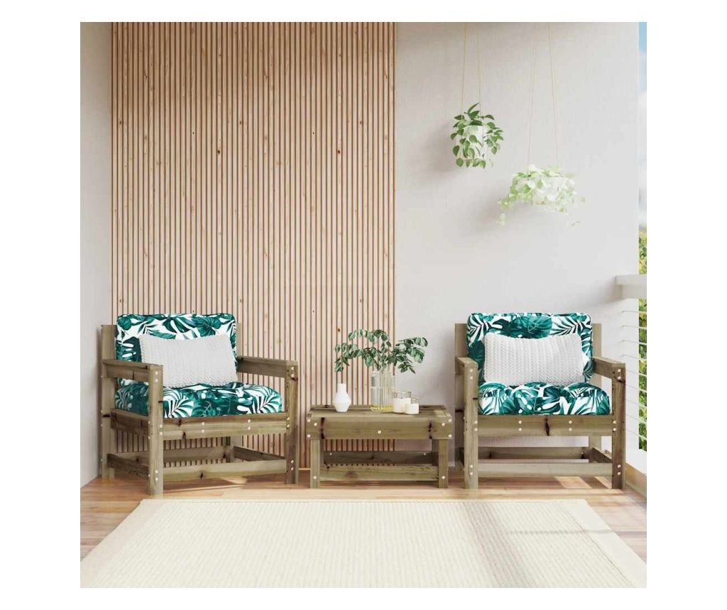 Kertszeti szkek prnkkal, 2 db, kezelt fenyfa