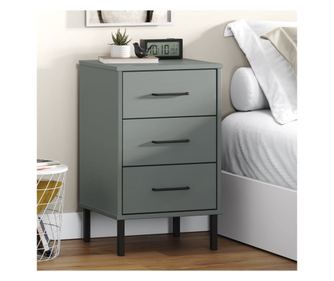 Noćni ormarić s metalnim nogama „OSLO”, siva, masivno drvo bor