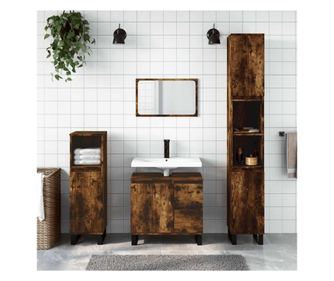 Fürdőszobai szekrény, füstölt tölgy, 65x33x60 cm, feldolgozott fa